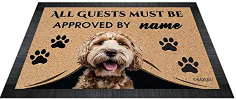 BAGEYOU All Guests Must be Approved Outdoor Doormat with My Love Dog Labradoodle Welcome Floor Mat Custom Name 23.6 X 15.7