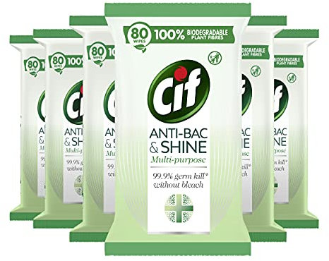 Cif Anti-bac & Shine Multi-purpose eliminate 99.9% germs Antibacterial Wipes kitchen and toilet wipes 80 wipes pack of 6(total 480 wipes)