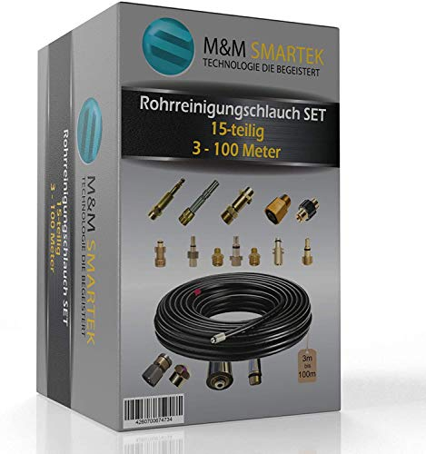 Tuyau de nettoyage 15 pièces pour Kärcher Kränzle NILFISK ALTO WAP HD HDS Parkside Black & Decker Bosch Lavor KEW Kinzo Raccord 1/8 AG M22 x 1,5 IG & baïonnette KEW Quick Connect Easy Lock 100 m