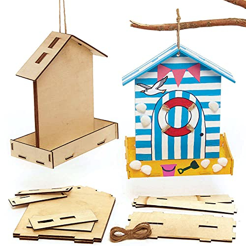 Baker Ross FC687 Bird Feeder Kits - Pack of 2, Wood Craft Kits for Kids, Kids Painting Crafts, Garden Crafts, brown