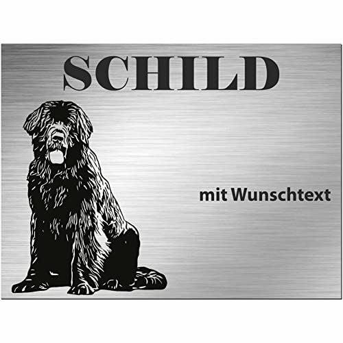 INDIGOS UG - Schilder selbst gestalten Neufundländer - Wunschtext personalisiert - Aluverbundplatte Edelstahllook - ab 20x15 cm - Spruch - Deko Geschenkidee für Ihren Hund - Zaun - Türschild