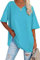 Ebifin Damen Oversize T Shirt mit V-Ausschnitt Kurzärmeliges Casual Lockere Basic Sommer Tee Shirts Bluse.Azurblau.XXL