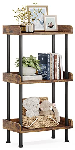 Hosfais 3-Tier Wood Metal Industrial Vintage Bookshelf, 3 Shelves, 15.75L x 9.45W x 33.46H, Living Room, Office, Bedroom