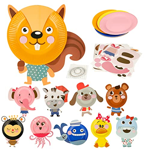 LOOPES Arts and Crafts Kits for Kids,10Pcs Animals Cartoon Paper Plate Art Sets Autumn Craft Kits for 3-12 Year Olds Girls and Boys Birthday Holiday Autumn Christmas Gifts Educational Toys