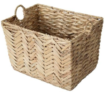 CALICOSY - Panier Jacinthe d'eau - Haut - Armature Métal - Fibres Naturelles - Avec Poignées Rondes - Panier De Rangement Pour Dressing, Chambre, Séjour - Grand Modèle - L 52 x l 38 x H 37 cm