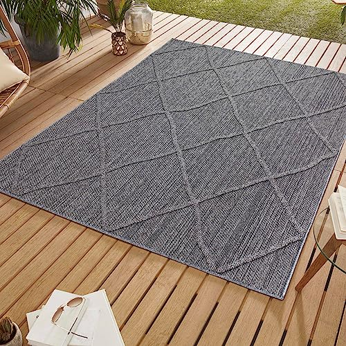 SIMPEX Outdoor Teppich Boho Design, Grau, 200 x 290 cm, für Küche, Balkon, Terrasse, Garten, Picknick