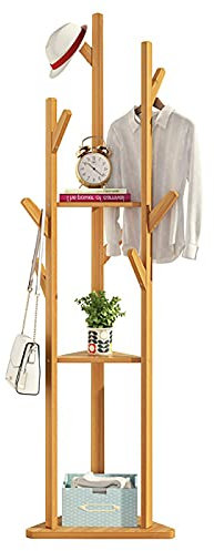 Plasaig Portemanteau en Bois,Porte Manteau Pieds Bambou,Portant à Vêtements Solide avec 9 Crochets et Embase Stable Vestiaire Porte Manteau d'Entrée Charge max 15kg Idéal (couleur origine)