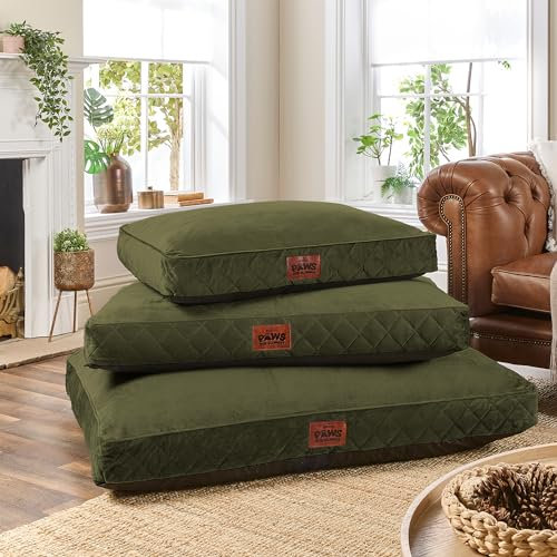 Slumberdown Luxury Padded Large Dog Bed (70 * 100 * 20cm) - Supportive, Cushioned & Washable Crate Mattress for Puppies, Dogs & Cats | Orthopedic, UK-Made, Non-Slip Base, Green