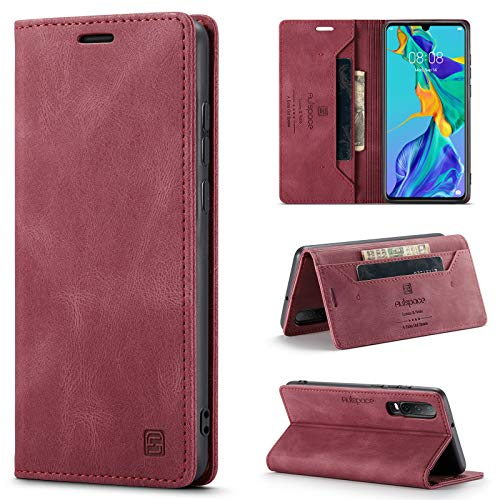 Tuzon Hülle für Huawei P30 Lite Hülle Brieftasche Retro Leder Flip Handyhülle mit Kartenhalter RFID-Blockierung Tasche Magnet Kickstand schützende Gehäuse