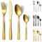 Cutlery Set, Hunnycook 32 Pieces Gold Cutlery Sets, Stainless Steel Cutlery Set for 8, Flatware Set with Knife and Forks Set, Spoons and Teaspoons, Mirror Polished and Dishwasher Safe