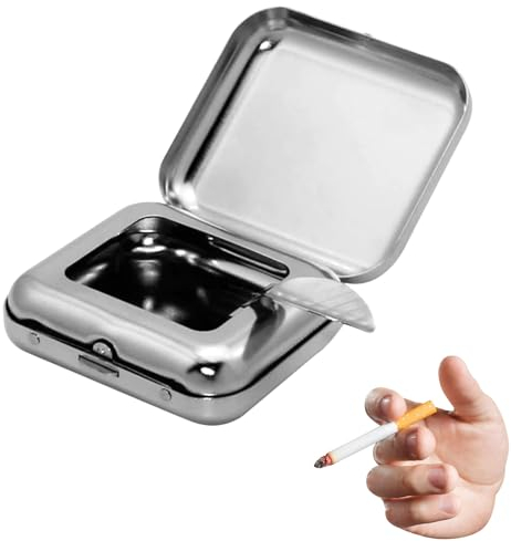 Taschenaschenbecher,Aschenbecher,Edelstahl Taschen Aschenbecher,Quadratischer Aschenbecher Geruchsdicht Mit Deckel,Mini Mobiler Aschenbecher für Draußen,Quadratischer Metall-Aschenbecher