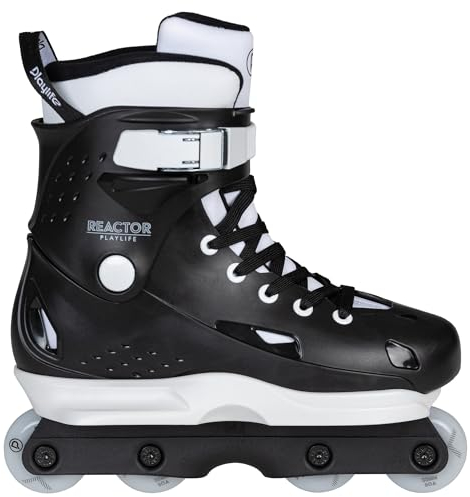 Playlife Aggressive Inline Skate Reactor - Inlineskate für Street, Skatepark und Halfpipe - Inliner Stuntskate Schwarz Gr. 37-46 mit Kizer Fluid V Frame Basic Rollen - Flat-Setup