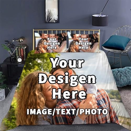 SHROUDEX Personalisierte Bettwäsche Mit Eigenem Foto Name, Personalisierter Bettbezug für Kinder und Erwachsene, Custom Foto Mikrofaser Bettbezug für Familie (A,Single 135x200CM)