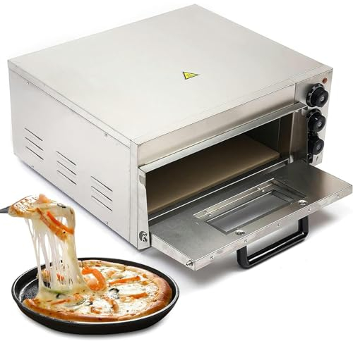 TEHONGMAI Four à Pizza Commercial 12-14 Pouces Taille de Pizza 2000W Four à Pizza à Un étage en Acier Inoxydable Four à Pizza et à collation Polyvalent pour Un Usage Domestique au Restaurant