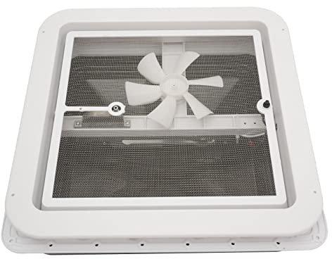 Dachfenster Dachhaube Vent 42x42 cm Dachluke Wohnwagen Dachluke Vent für Wohnwagen Oder Wohnmobil, Klar Dachhaube Dachfenster mit Bildschirmfenster, 14 x 14 Zoll Öffnung, 12V