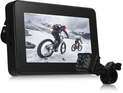 Shkalacar Cámara Trasera para Bicicleta, Espejo para Manillar de Bicicleta 1080P Cámara de Visión Trasera con Monitor de 4,3pulgadas, Visión Nocturna de 8 LED para Bicicletas