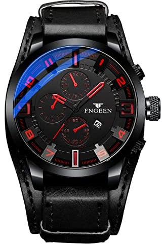 OIDEA Herren Armbanduhr Militär Leder: Vintage Echtleder Armband Analog Quarz Herrenuhr Armee Taktische Sportuhr Datum Leuchtzeiger Geschenk für Männer Braun Schwarz