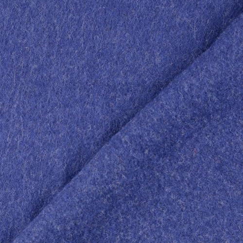 Wollfleece Meterware uni & meliert - Wollstoff Mantelstoff - Wollpullover nähen, weiche Wolle Stoff - 100% Schurwolle/Wolle *Ab 50cm, Farbe: 007 d.blau mel.