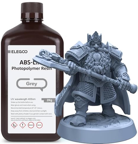 ELEGOO 405nm ABS-Like Resin, LCD UV Rapid Resin Hohe Präzision, Nicht Spröde, Nicht Giftig für LCD/DLP 3D Drucker Photopolymer Harz 2kg Grau