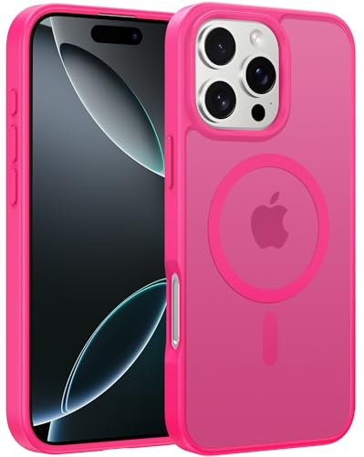 FNTCASE for iPhone 16 Pro-Max Case: Magnetic Matte Translucent Military Grade Drop Protective Phone Case | Shockproof Thin Rugged Durable Protection Bumper Cover Hot Pink