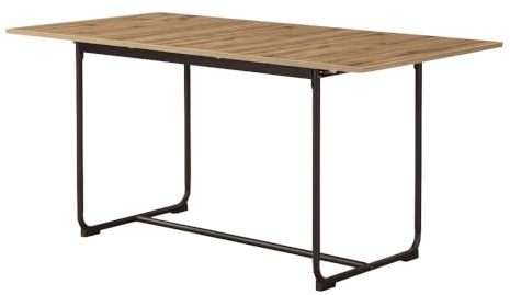 B&D home Esstisch Pius, ausziehbar 120-160 x 80 cm, 4-6 Personen Küchentisch Holztisch mit U Metallgestell für Esszimmer, Küche, modern Design, Eiche Optik, 11219-120-US-EIDA