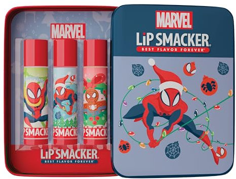 Lip Smacker Lip Balm Tin Trio, 3-Piece Kids Lip Balm Gift Set, Holiday-Themed Spiderman Edition, Moisturizing and Easy-to-Apply, Infused with Castor Seed Oil, Spiderman