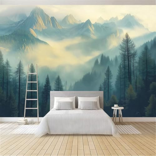 Wandgemälde Tapete Ölgemälde Berge Wald Fototapete Für Schlafzimmer Wohnzimmer Sofa Tv Hintergrund Wanddekoration Vliespapier, 300 x 210 cm Wanddeko Wohnzimm