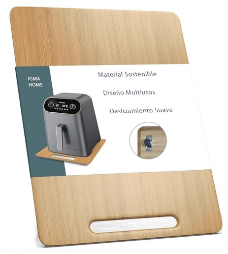Igma Bandeja Deslizante de Madera Natural para Cafetera y Electrodomésticos - Tabla Deslizante Elegante y Resistente para Cocina - Soporte Deslizante de Bambú (L)
