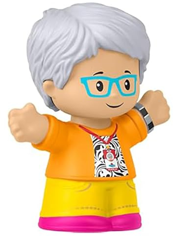 Fisher-Price Ersatzteil für Sammlerstück Little People Puppenhaus Schulhaus Spielplatz Spielset JCW82 – Ersatz Weißhaarige Oma Lehrerfigur mit Brille