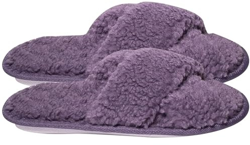 A2Z Ladies Crossover Mule Slippers Memory Foam Teddy Fleece Cross Band Open Toe Indoor Sliders Fluffy Soft Faux Fur Lined Comfortable Warm House Shoes with Non Slip Sole Women Sizes 3/4 UK to 7/8 UK