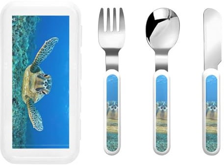 Sea Turtles Print Utensils Silverware Set,Safe Spoons and Forks Knife, Stainless Steel,Dishwasher Sa