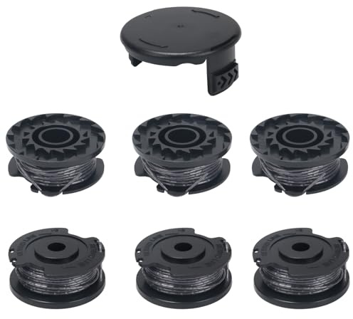 COEWUR 6 Stück Rasentrimmer Spule Ersatzspulen F016800569 mit 1pcs Spulenabdeckung Trimmer Fadenspule 1.6 mm 4,9m Länge Nylonfaden für Rasentrimmer Art 23 SL, Art 2300, Art 23-28, Art 26 SL, Art Easy