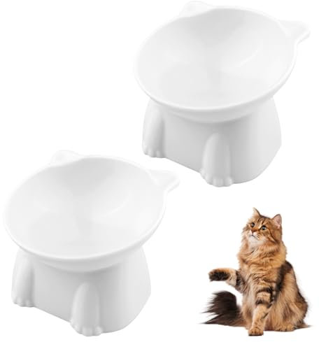 Legpador 2 Piezas Comedero Gato Elevado, Cuencos para Gatos, Comederos Elevados para Comida y Agua, para Mascotas, Cachorros(Blanco)
