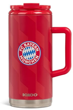 IGLOO Chope à bière 1 l – FC Bayern Munich – Article sous licence – Bouteille isotherme rouge en acier inoxydable avec logo du club
