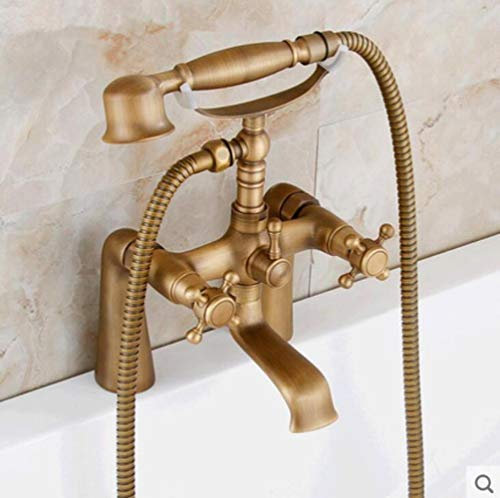 Robinet de baignoire en bronze antique pour salle de bain avec douchette à main, robinet mitigeur d'évier monté sur pont antique pour baignoire et douche