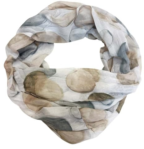 J26 Dots Punkte Seide Sommer Kreis Loop Farbverlauf Silk Uni Rundschal Schlauchschal Stola Schal leicht (Kreis Khaki)