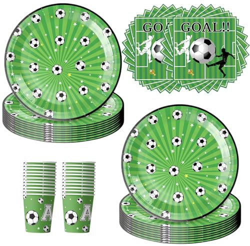60 PCS Fußball Partygeschirr Set,Wiederverwendbar Fußball Deko Geburtstag Kinder Partygeschirr Fussball Kindergeburtstag,Fussball Pappteller Deko,Fussball Geburtstag Geschirr,Fußball Pappteller Set