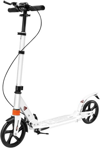 Tretroller Erwachsene Klappbar, Kinderroller, Erwachsene,Scooter Cityroller Tretroller,Höhenverstellbare Kickroller mit Handbremse,Big Wheel Scooter Tretroller 200mm Roller Klappbarer Scooter(weiß)
