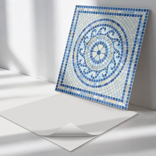 Vinyl Klebefliesen Quadratisch 30x30 cm PVC Küchenrückwand 9 Stück Wand und Boden Fliesenaufkleber für Küche und Badezimmer Wasserfest Selbstklebend Bodenbelag - Mosaik in Himmelstönen