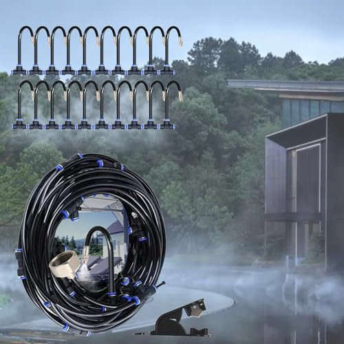 Nebulizador para Terraza, dellyy Kit de Nebulización, 360° Sistema de Nebulizacion, por Nebulización con Bomba, Para Jardines, Césped, Sombrillas, Enfriamiento Rápido (20M)