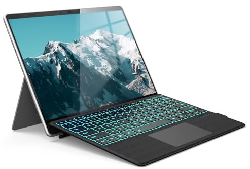 Surface Pro Keyboard for Microsoft Surface Pro 7/6/5/4/3 7 Plus 12.3 inch, 7 Color Backlit Wireless Type Cover, Bluetooth Ultra-Slim Portable Ergonomic Keyboard with Trackpad, Rechargeable Battery