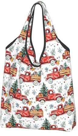 Wiederverwendbare Einkaufstaschen mit weihnachtlichem LKW-Druck, 3 Stück, faltbare Einkaufstasche mit Griffen