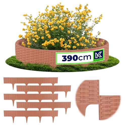 KADAX Rasenkante 390 cm, Beeteinfassung in Rattanoptik, Beetumrandung aus Kunststoff, Rasenbegrenzung, Beetbegrenzung für Garten (Terrakotta)