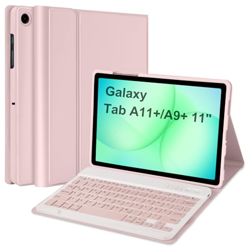 HOTLIFE Tastatur Hülle für Samsung Galaxy Tab А11+/А9+ 11 Zoll 2023/2025, Schutzhülle mit Automatischer Schlaf- und Weckfunktion, Magnetisch Abnehmbarer Tastatur mit QWERTZ Layout (Rosa)