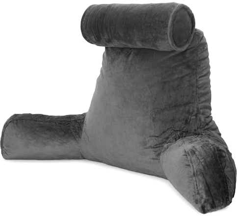 Dreamcatcher Reading Pillow, Memory Foam, Headrest & 3 Pockets, Grey | 66 x 50 x 105cm reading pillow with adjustable memory foam, armrests, detachable headrest, 3 pockets and washable cover.