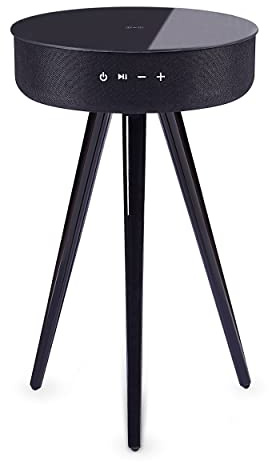 TD Systems - Mesilla Altavoz Bluetooth 30W con Carga Inalámbrica y USB, Mesa Auxiliar con Altavoz Integrado, Batería Recargable, Madera y Cristal Negro para Salón y Dormitorio | SM30B11WGN
