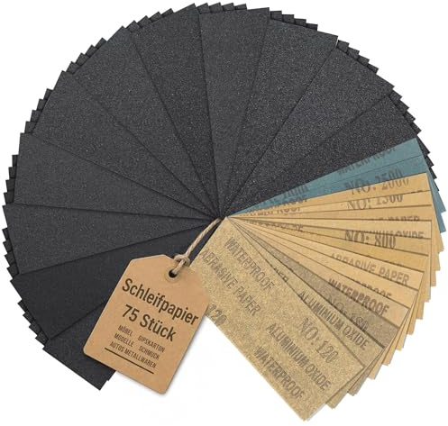 Schleifpapier Set 75 Stück, Nassschleifpapier 230 x 93 mm | Körnung 80-5000, Siliziumkarbid Sandpapier Fein, für Auto Lack Holz Metall Glas, für Polieren & Finishing