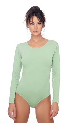 Evoni Damenbody | Overall Bodysuit mit Rundhals für Frauen | Langarm-Body in verschiedenen Farben | Optimale Alternative für Sport & Freizeit | Eleganter Jumpsuit(Large, Grün)