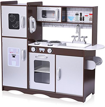 Baby Vivo Cocina de Juguete de Madera Microondas Niños Infantil Horno y Estufa Lavabo Pizarra - Toni in Marrón