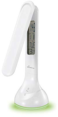 MediaRange Elegante LED Schreibtischlampe mit LCD Anzeige, Schreibtischleuchte mit 3 regulierbaren Helligkeitsstufen, 180° Schwenkgelenk, Touch-Tasten zur komfortablen Bedienung, Farbe weiß